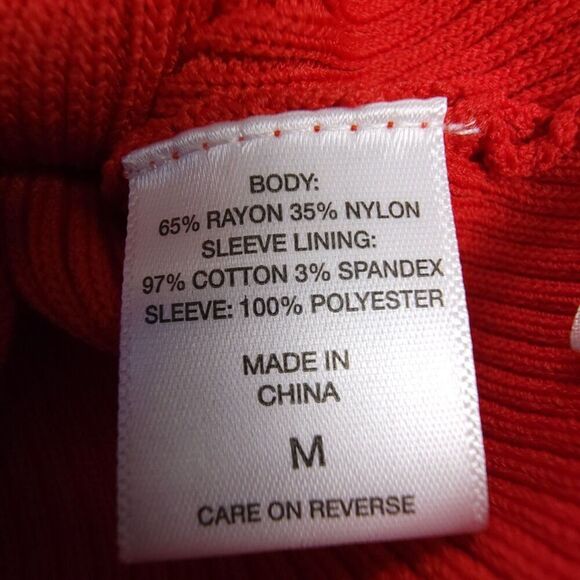 NWT NY&CO One Shoulder Asymmetric Ribbed Knit Puff Sleeve Top Medium Resort Red - Picture 6 of 7